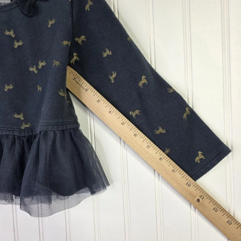 Carter's Sweatshirt Top Girls 4T Blue Horse Print Tulle Peplum Hem Bow Festive